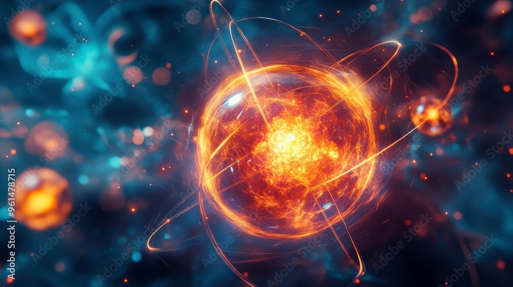Obraz premium Fusion and fission processes within nuclear reactors, showcasing atomic interactions and energy dynamics