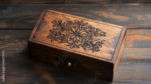 Elegant wooden box with intricate floral engraving, perfect for storing jewelry or treasured keepsakes.