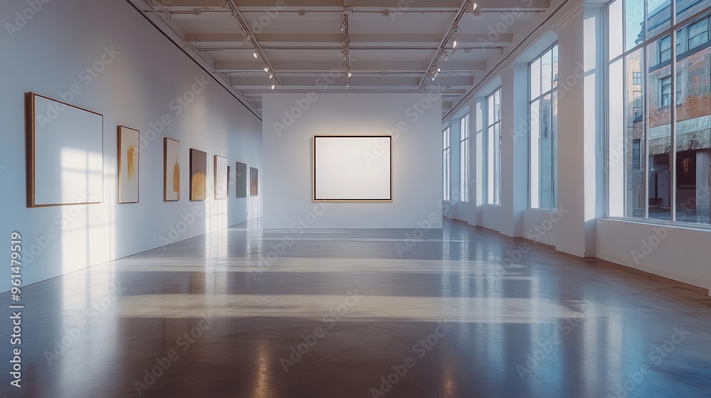 minimalist art gallery interior stark white walls empty ornate gilded frame subtle shadows polished concrete floor conceptual statement on art and perception minimalist art gallery interior stark white walls empty ornate gilded frame subtle shadows polished concrete floor conceptual statement on art and perception