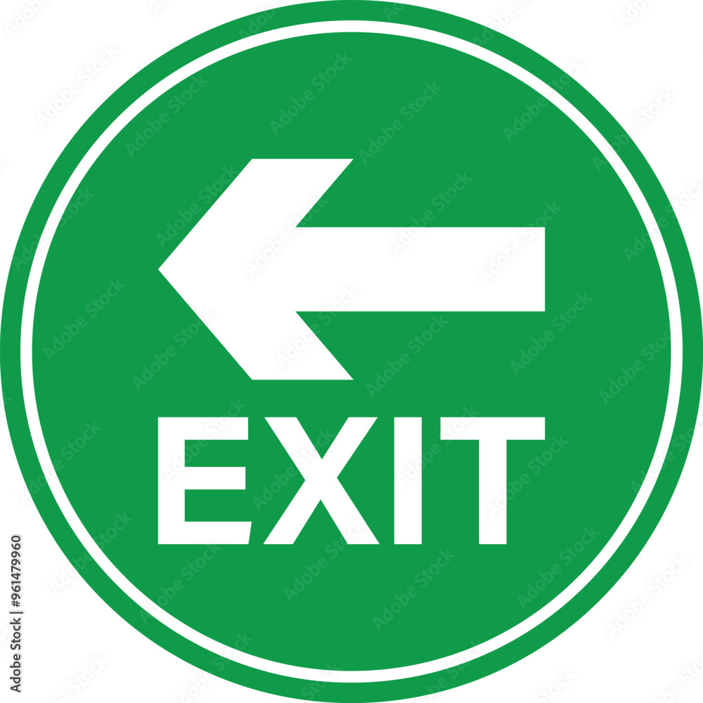 Left arrow exit icon on green circle . Emergency exit icon vector Left arrow exit icon on green circle . Emergency exit icon vector