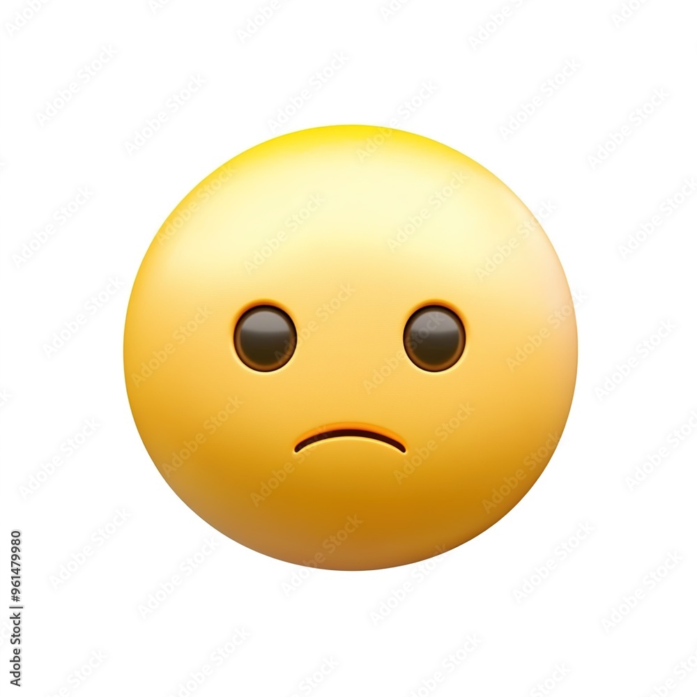 Fototapeta premium A simple emoji of an unimpressed face, yellow on a white background
