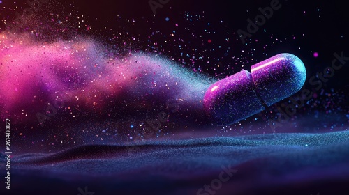 Futuristic AI-Enhanced Pill Concept with Vibrant Neon Colors
