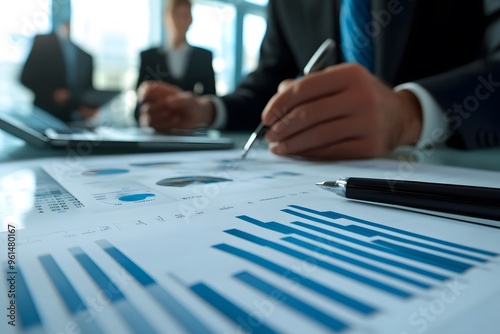 Close-up of a Businessperson's Hand Analyzing Financial Charts