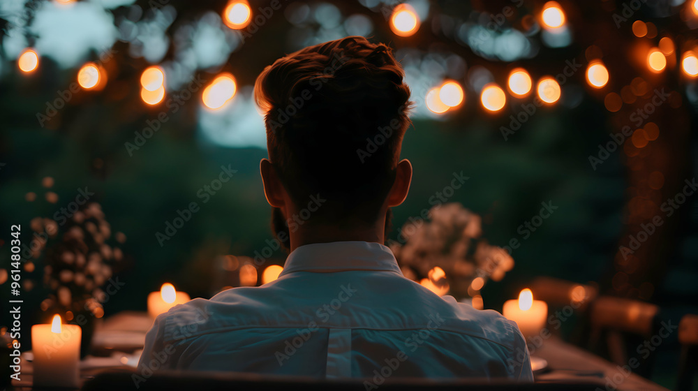 Naklejka premium Happy Friends Having Dinner Summer Garden Party