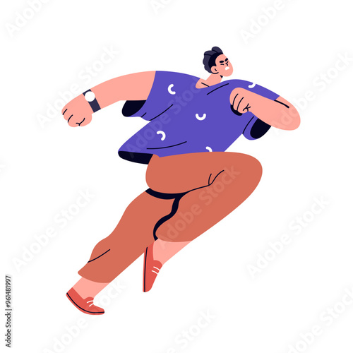 Ambitious man running with determination, ambition. Determined male character rushing, hurrying forward to aim. Quick urgent fast-speed person. Flat vector illustration isolated on white background
