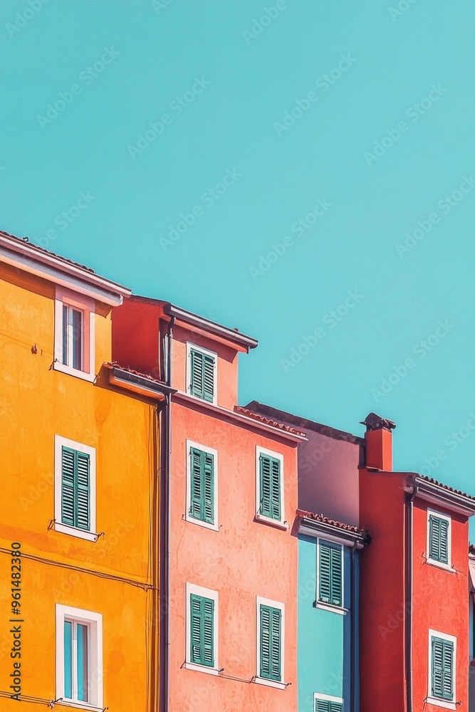 Fototapeta premium Minimalist wallpaper design of a few colorful buildings 