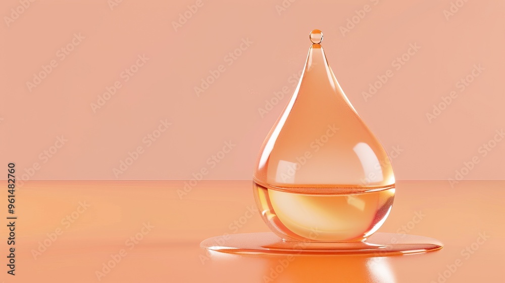 Large Glass Droplet On Orange Background Large Glass Droplet On Orange Background