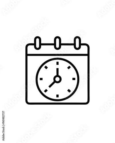 Editable stroke vector of a calendar with a clock inside, counting down to 8.