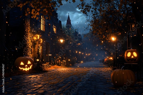 Spooky Halloween Night in a Quaint Town