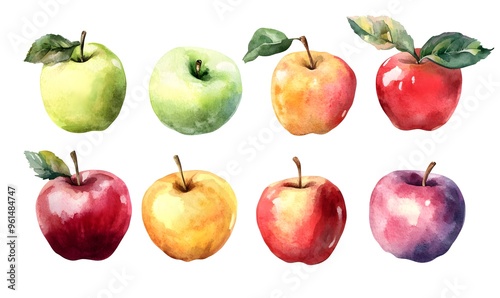 fresh watercolor apples fruit set collection vector illustration, Generative AI