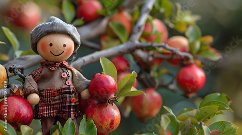 Diorama of Pomegranate Farmer Standing Near the Fruits photo