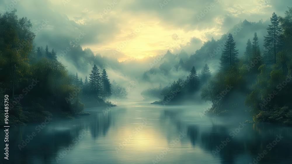 mystical river journey ethereal landscape featuring a winding river shrouded in mist flowing through a dreamlike forest soft diffused light creates an atmosphere of magic and wonder mystical river journey ethereal landscape featuring a winding river shrouded in mist flowing through a dreamlike forest soft diffused light creates an atmosphere of magic and wonder