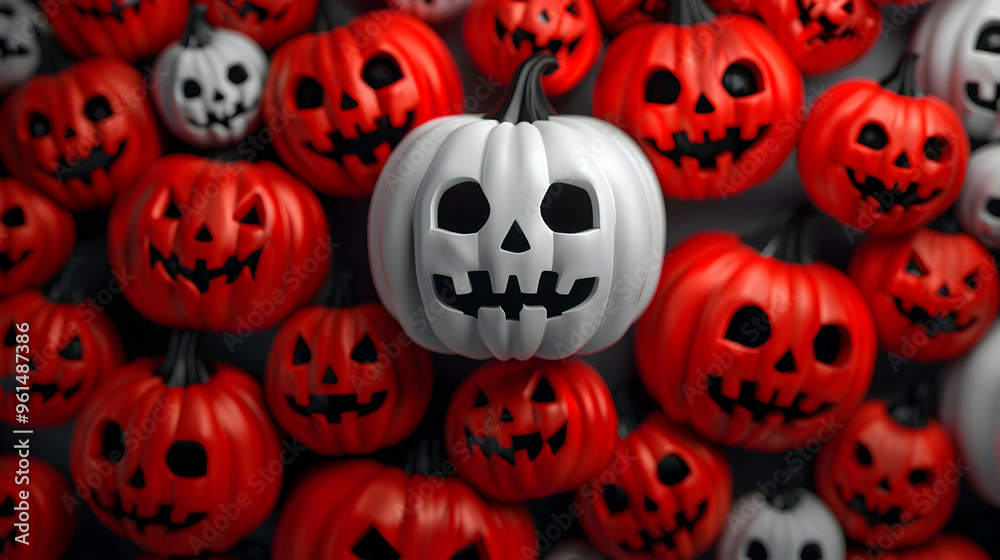 Obraz premium Happy Halloween Pumpkins Background. Rendering