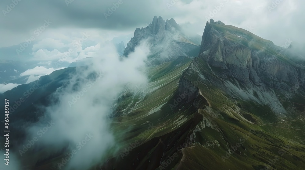 Majestic Mountain Peaks Piercing Through Clouds Majestic Mountain Peaks Piercing Through Clouds