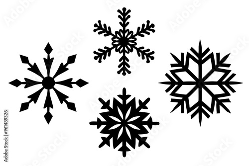 Snowflake variations icon collection. Snowflakes white ice crystal on white background. Winter symbol. Christmas logo sign.