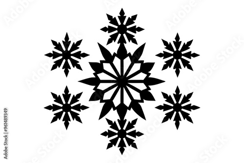 Snowflake variations icon collection. Snowflakes white ice crystal on white background. Winter symbol. Christmas logo sign.