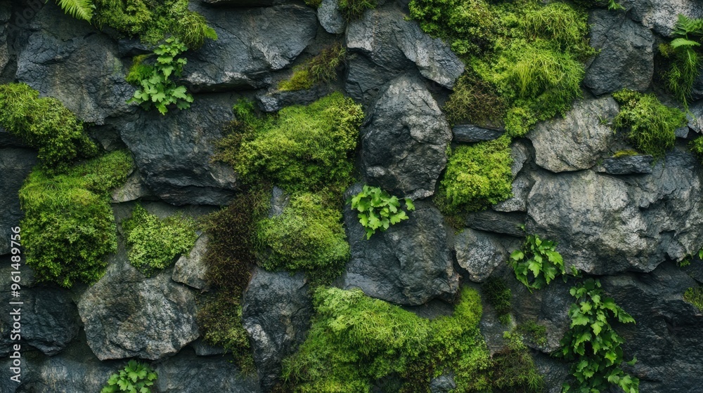 Stone Wall Covered in Moss and Plants Stone Wall Covered in Moss and Plants