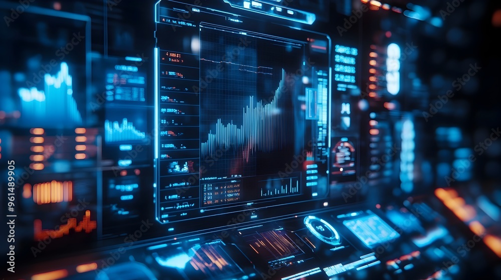 Futuristic holographic projection showcasing a cutting edge financial analysis interface with a wide range of interactive data visualizations charts Futuristic holographic projection showcasing a cutting edge financial analysis interface with a wide range of interactive data visualizations charts