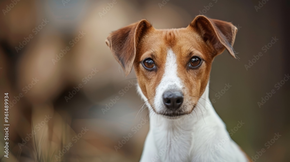A brown and white dog gazes directly into the camera, its expressive face in sharp focus against a softly blurred background A brown and white dog gazes directly into the camera, its expressive face in sharp focus against a softly blurred background