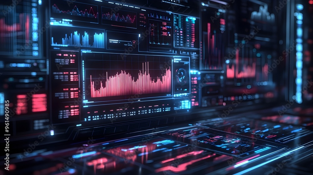 A futuristic holographic investment dashboard displaying advanced financial metrics data visualizations and analytical insights to empower informed business and investment decision making A futuristic holographic investment dashboard displaying advanced financial metrics data visualizations and analytical insights to empower informed business and investment decision making