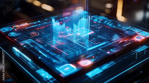 Wallpaper Mural Futuristic holographic investment simulation tool featuring interactive visualizations real time data analytics and intuitive financial forecasting capabilities for strategic business decision making Torontodigital.ca
