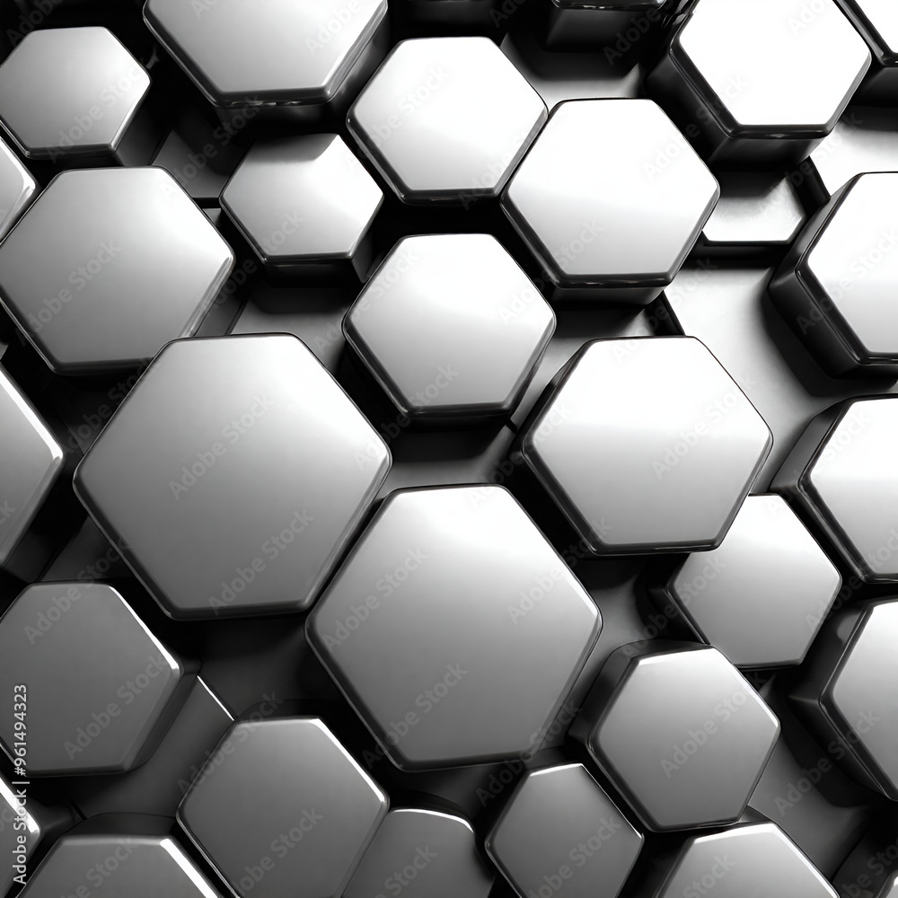 A repetitive pattern of metallic hexagons with a soft reflective glow. A repetitive pattern of metallic hexagons with a soft reflective glow.