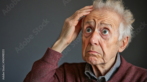 Elderly man looking confused and scratching head