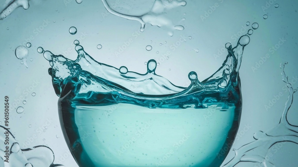 Transpatent Blue green splashing cosmetic moisturizer, micellar water, toner, or ...