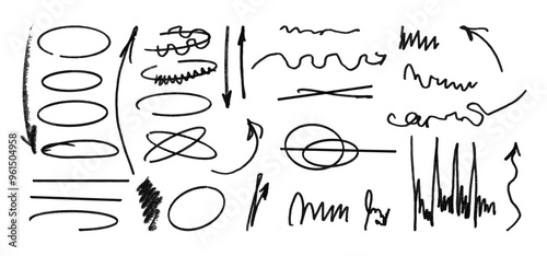 A collection of squiggles and lines, some of which resemble arrows. Scene is chaotic and disorganized, with no clear direction or purpose. The squiggles and lines seem to be randomly placed