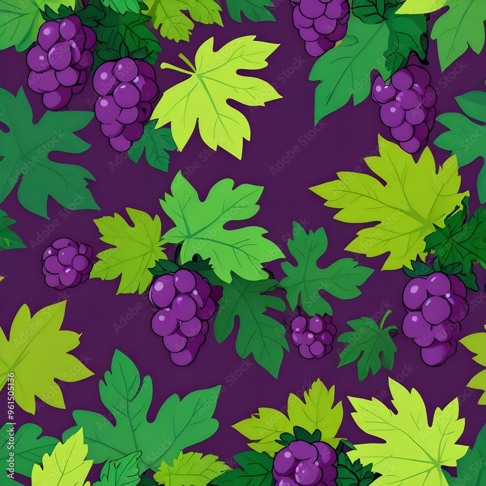 Purple Grapes and Green Leaves Pattern Purple Grapes and Green Leaves Pattern