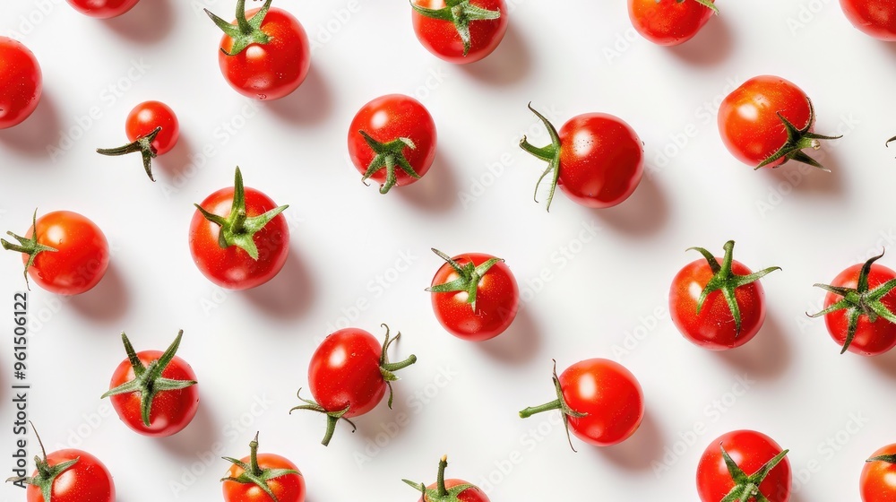 Ripe cherry tomatoes on white background. Healthy food idea. Top view. Ripe cherry tomatoes on white background. Healthy food idea. Top view.