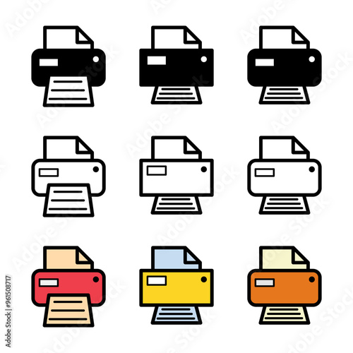 Set of Printer document web icon, printout machine technology flat sign vector illustration