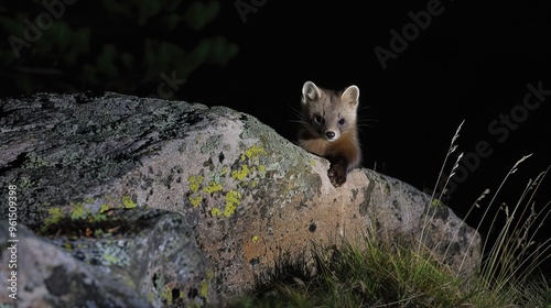 Pine Marten on a Rocky Outcrop