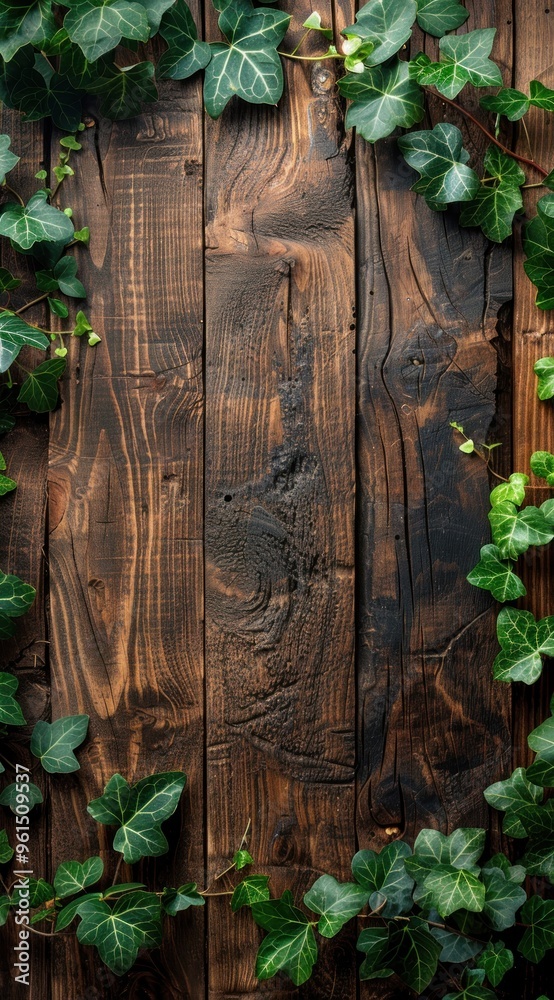 Wooden Plank Background with Ivy Wooden Plank Background with Ivy