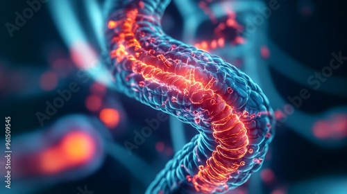 Smooth muscle contraction, peristalsis in digestive tract, cellular function, 3D illustration photo