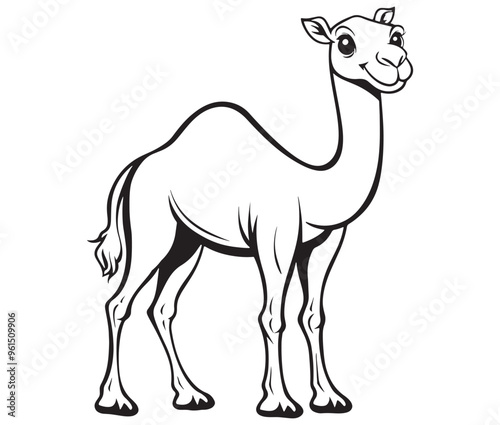 Camel cartoon illustration coloring page of a cute camel