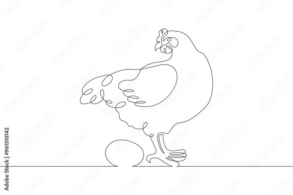 Continuous one line drawing laying hen. Portrait of a hen next to eggs.Chicken. Animals on the farm. One continuous line isolated minimal illustration. Continuous one line drawing laying hen. Portrait of a hen next to eggs.Chicken. Animals on the farm. One continuous line isolated minimal illustration.