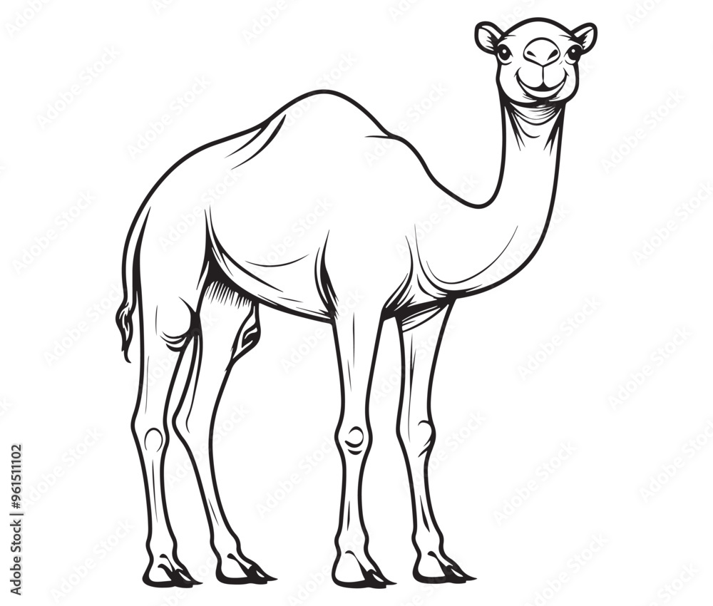 Camel cartoon illustration coloring page of a cute camel Camel cartoon illustration coloring page of a cute camel