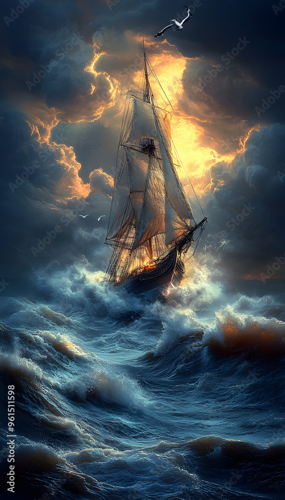 Obraz premium sailing ship in storm