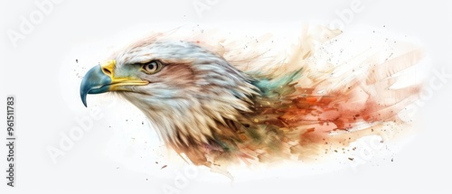  A painting of an eagle's head with a paint splat at the back