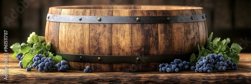 a wooden barrel with metal rivets.  photo