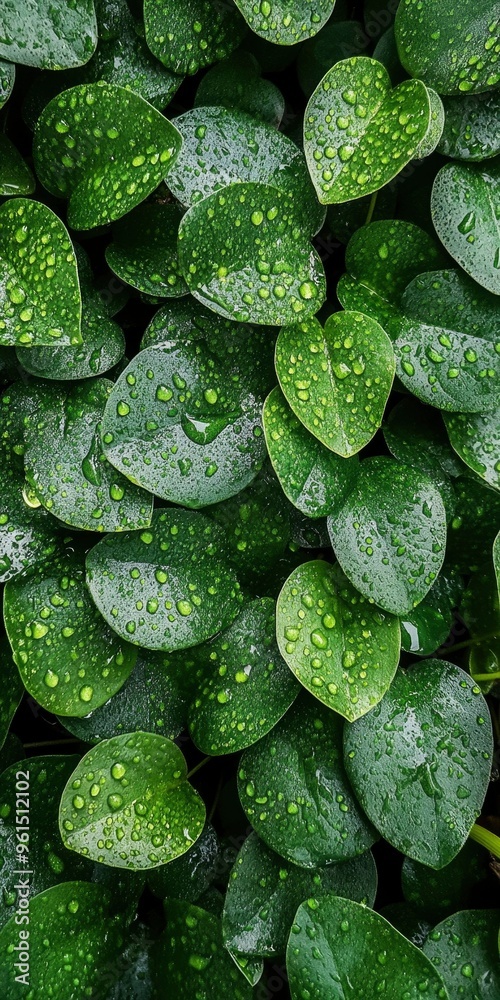 Fototapeta premium Green Leaves Covered in Raindrops
