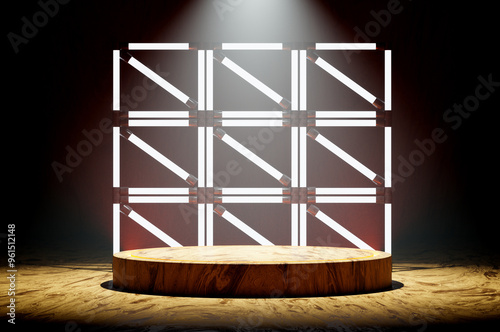 3D RENDER Wood Stage with sportlight. Template for presentation.