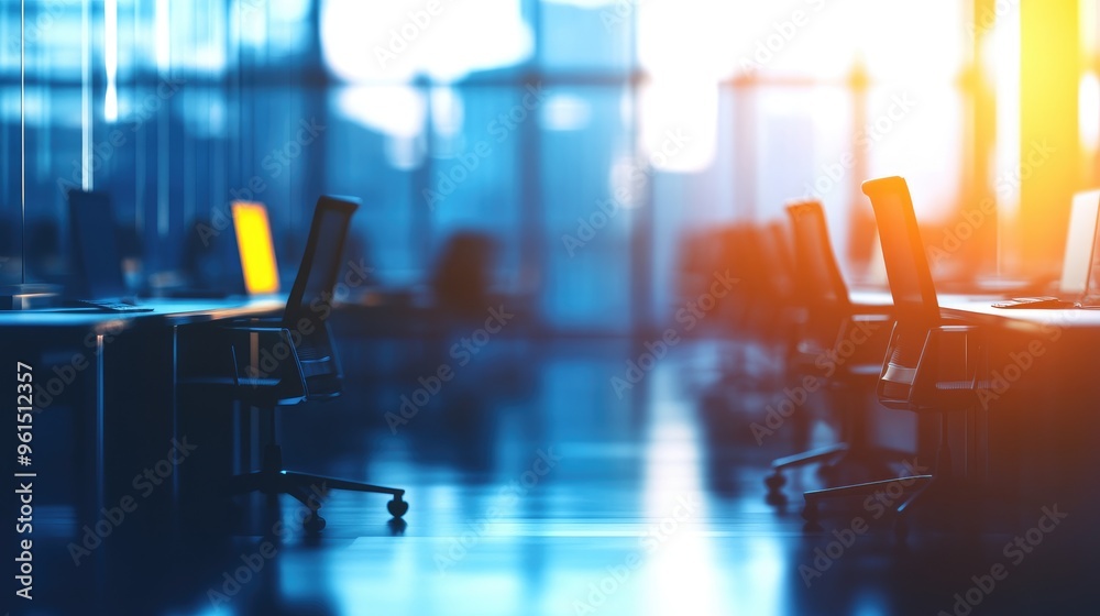 Abstract office background with blurred desks and chairs, ideal for business themes Abstract office background with blurred desks and chairs, ideal for business themes