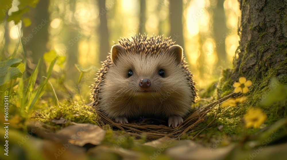 Curious Hedgehog Emerges from Burrow in Lush Forest Setting - Wildlife Encounter in the Wild Curious Hedgehog Emerges from Burrow in Lush Forest Setting - Wildlife Encounter in the Wild