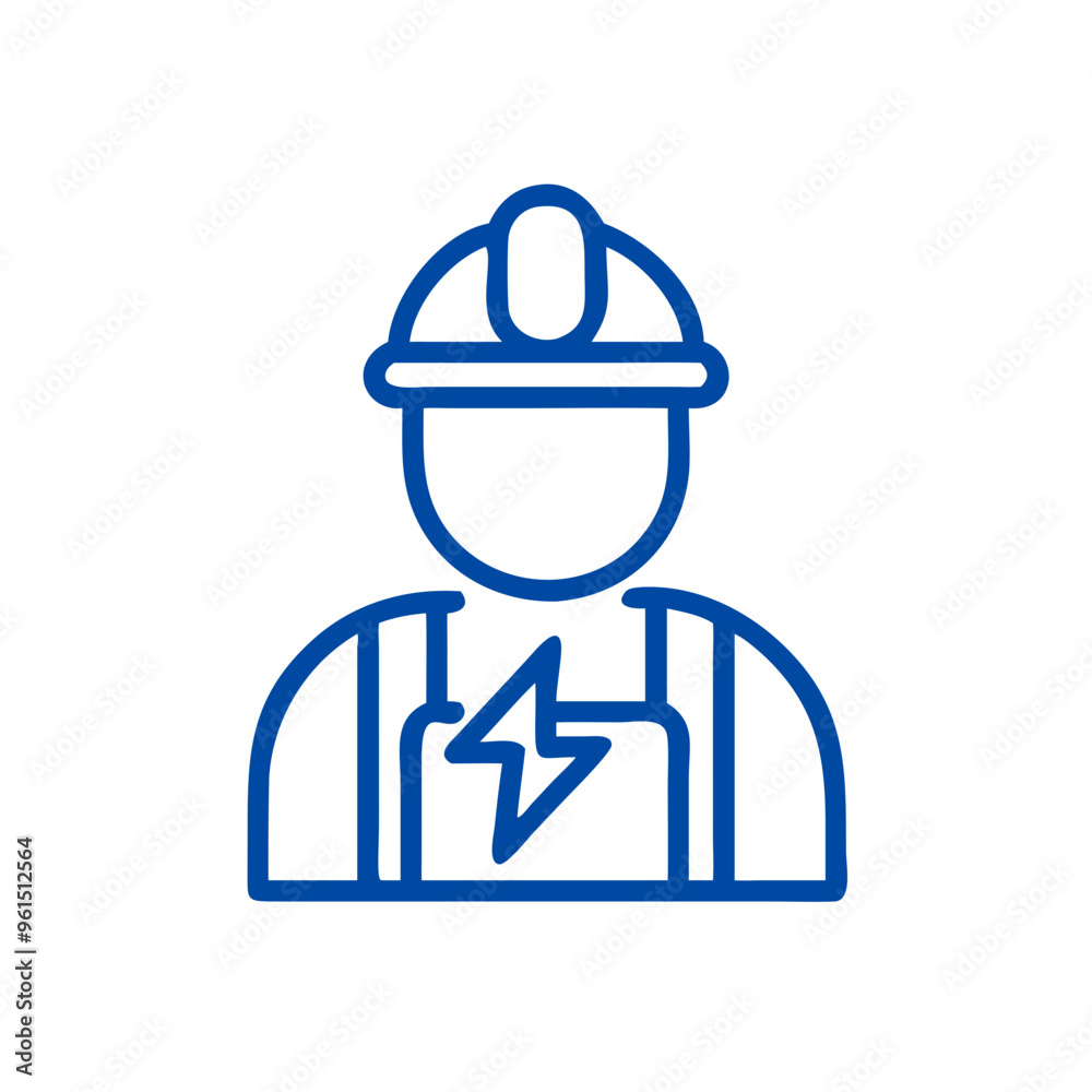Electrician icon in blue line art for safety and engineering design Electrician icon in blue line art for safety and engineering design