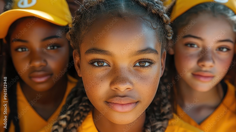 dynamic group shot of diverse african american female high school ...