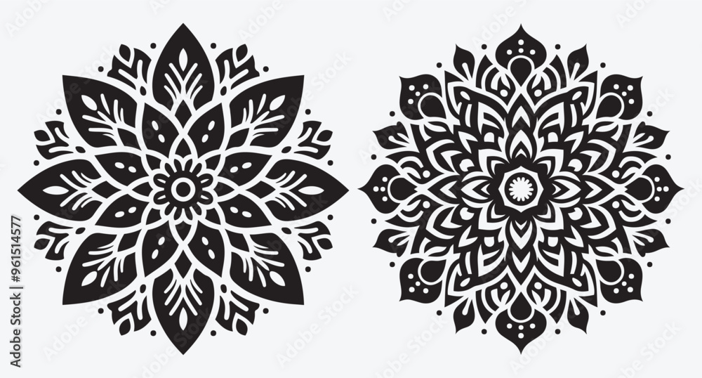 Elegant Floral Mandala Pattern Silhouettes Collection of Abstract Floral Ornaments Elegant Floral Mandala Pattern Silhouettes Collection of Abstract Floral Ornaments