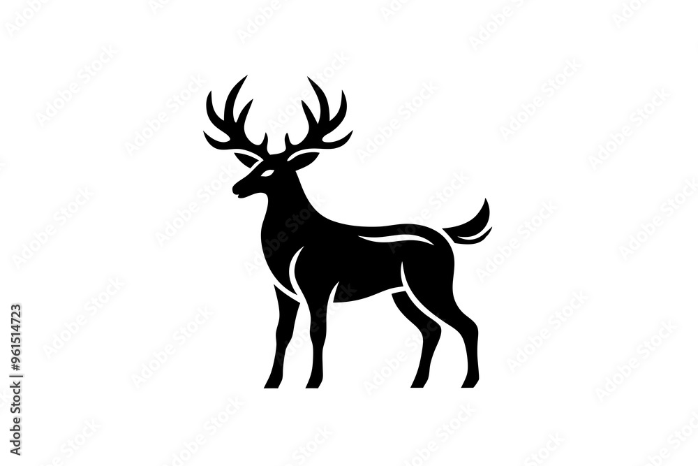 Obraz premium Gold Deer Logo. Simple Vector illustration. Emblem design business template. Classic Deer icon. Nature Wildlife Hunting. Silhouette Head. Stag, Buck, Hart, Reindeer, Mule, Whitetail, Elk, Antler. 