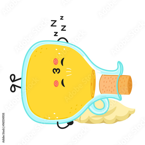 Olive oil sleeping character. Vector hand drawn cartoon kawaii character illustration icon. Isolated on white background. Olive oil sleep character concept